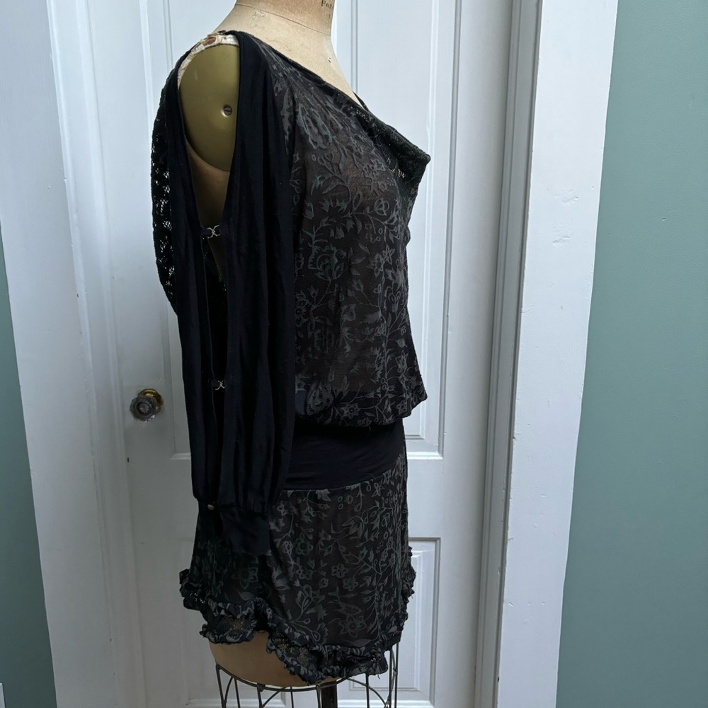 AVALON IBIZA 100% BLACK LACE COLD SHOULDER CUT OUT MINI CLUB DRESS SIZE LARGE - Picture 3 of 8